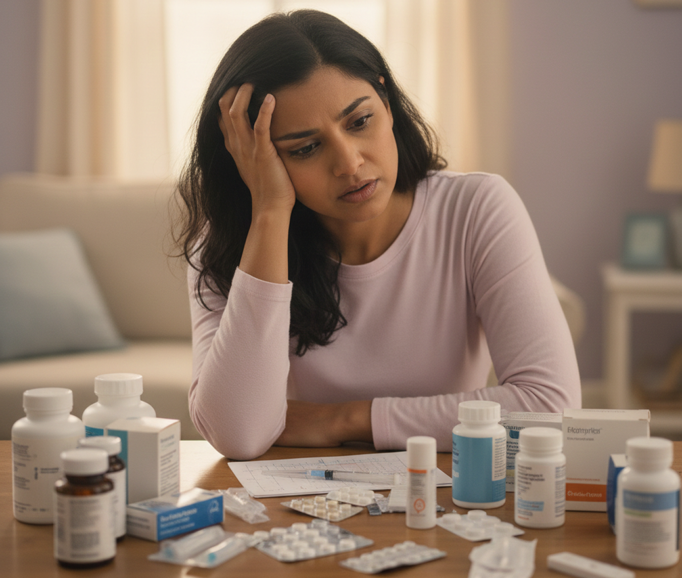 Woman looking at medications